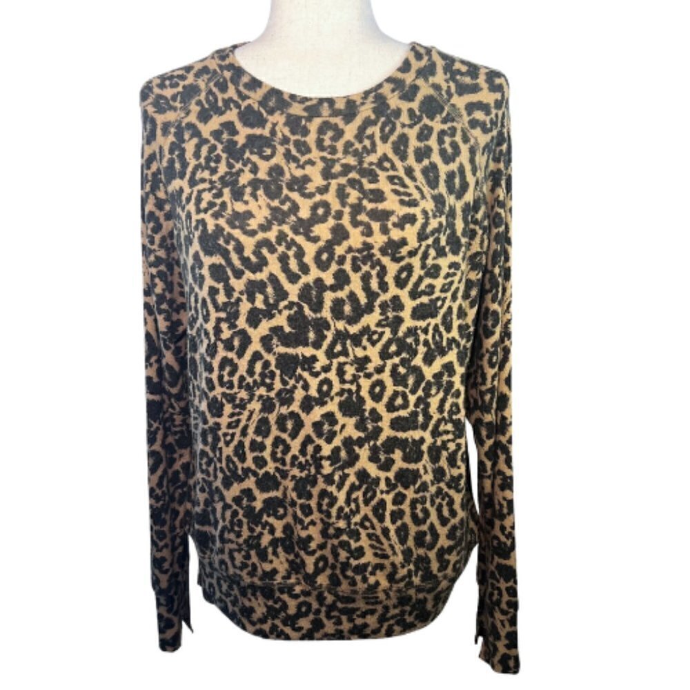 LNA Leopard Animal Print Raglan Brushed Knit Long Sleeve Top Size S - Picture 2 of 11